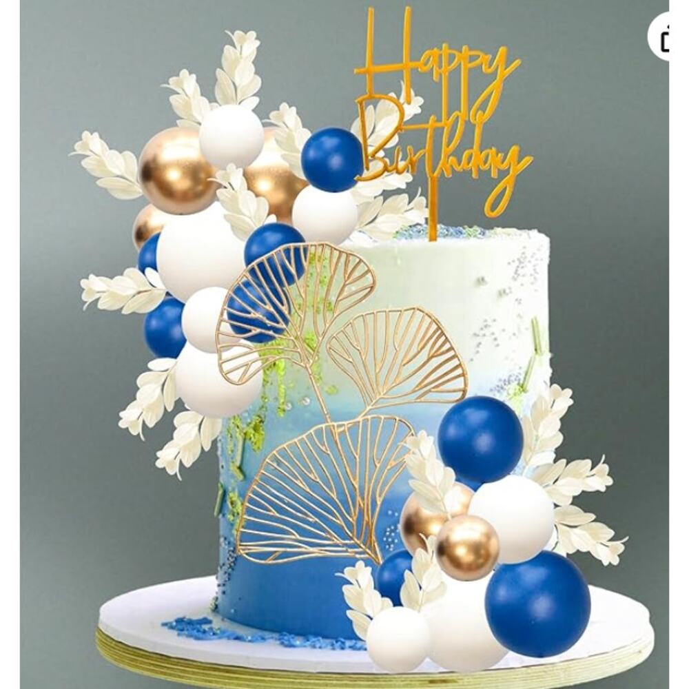 57Pcs Balls Cake Topper, Pearl Balls, Baby Shower Cake Decorations (Royal Blue)